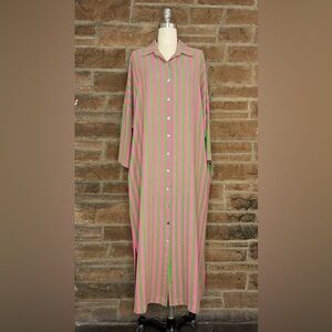 Adrienne Regan Pink and Green Striped Button-Front Dress XL